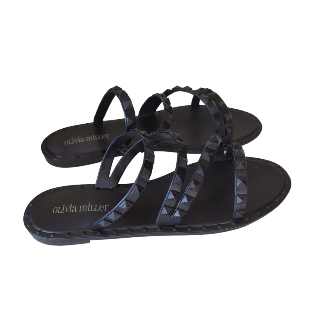 Olivia Miller Studded Strappy Summer Flat Sandals 9 Black